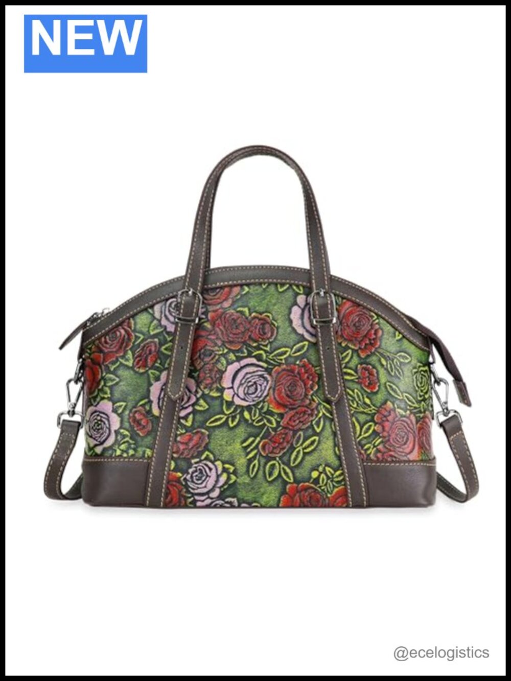 Women's Faux Leather Crossbody Satchel Vintage Floral Handmade Bag
